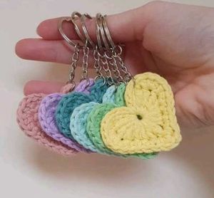 Handmade Crochet Heart Keychains Set- 2