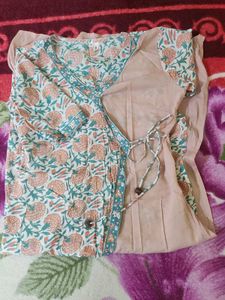 Elegant Pink Floral Printed Wrap Kurti - Fits Bust