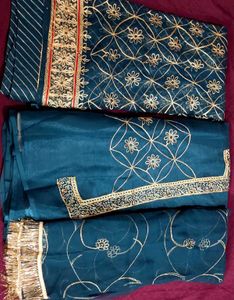 Teal & Gold Dress Material