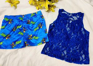 Very Beautiful Net Top With Satin Cute Shorts