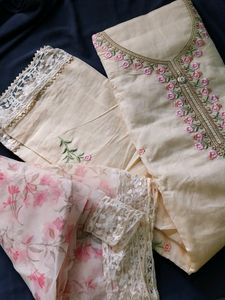 Cream Chanderi Silk Suit