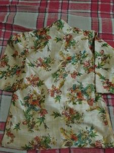 Floral Print Kurta with Red And White Jacket