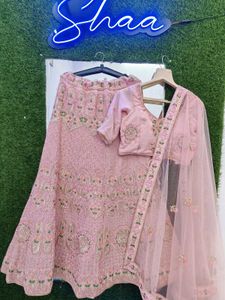 Festive Pink Heavy Material Thread Work Lehenga