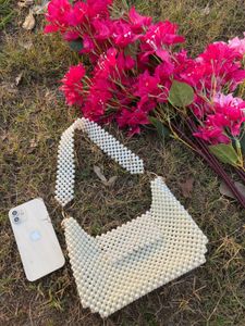 White Shoulder Beaded Bag