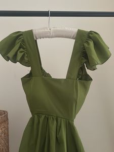 New padded Olive Green Midi Dress backless