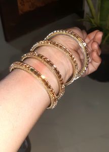 Diamond Gold-plated Bangle Set (Pack of 4)