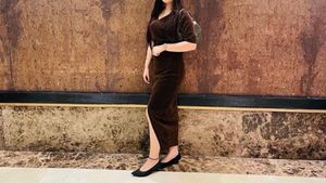 Shimmer Brown Slit Midi Dress