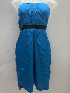 Korean Silk Blue Tube One Piece Having Pockets