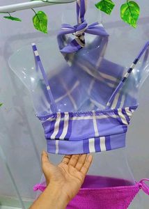 Purple Halter Neck Beach Bikini Set