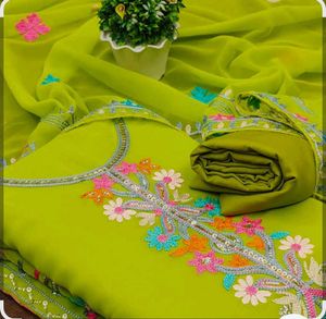 Parrot Green Floral Sequence Dress Material