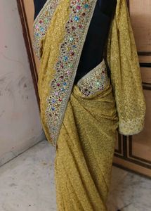 Golden Embellished Saree with blouse ✨💗