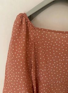 Cute Peach Polka Dotted Dress
