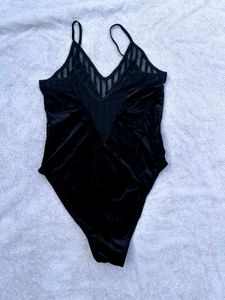 Topshop Black Velvet Bodysuit UK10