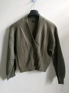 Olive Green Cropped Cardigan