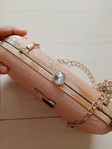 Blush Glitter Clutch with Jewel Detail