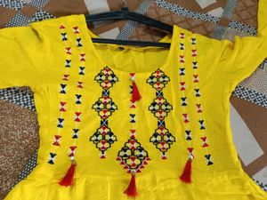 Yellow Embroidered Anarkali Kurti