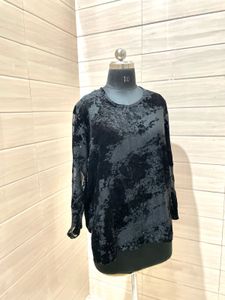 Party Black Velvet Abstract Print Top