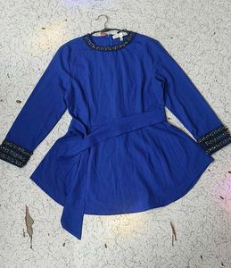Blue Embellished Peplum Top dress with purse
