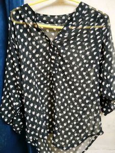 Heart Print Sheer Blouse - Size L