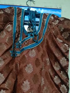 Brown &amp; Teal Embroidered Suit Set