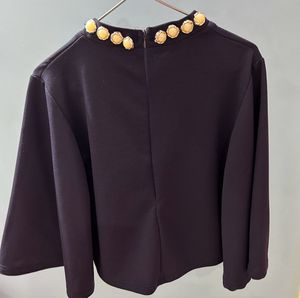 Navy Blue Top with Pearl Accent