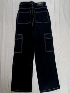 Black Contrast Stitch Cargo Pants
