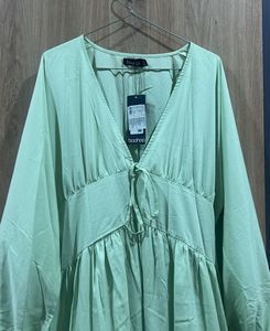 Boho Sage Green Tie-Front Midi Dress ❤️