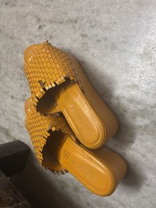Woven Mustard Slides