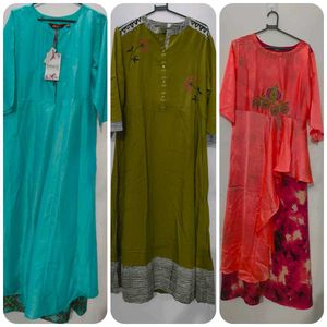 Set of 3 Kurtis - Teal, Olive, Coral - Size L
