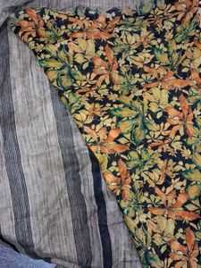 Striped &amp; Floral Print Saree