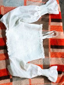 White Smocked Crop Top