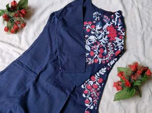 Floral Print Navy Blue Kurti