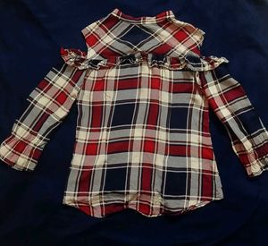 Cute Plaid Cold Shoulder Top