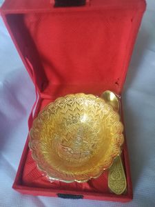Silver Plated Gold Polished Bowl & Spoon