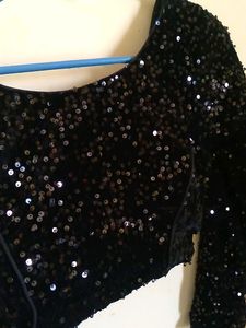 New Black Velevt Full Hands Paded Chemki Blouse