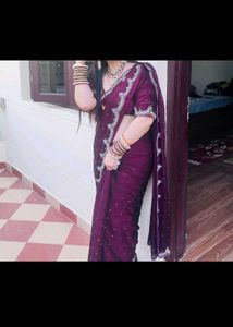 Beautiful handwork Wine Colour saree