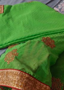 Green &amp; Gold Embroidered Sari