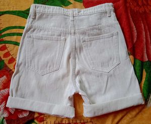 Pink Top &amp; White Denim Shorts Set