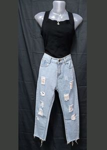 Ripped Raw Hem Jeans