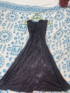 black sequence party wear frock mid length