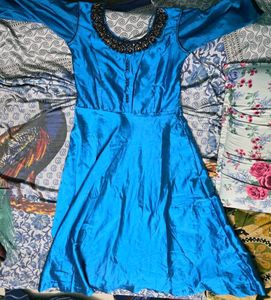 Blue Anarkali Dress with Embroidery Dupatta