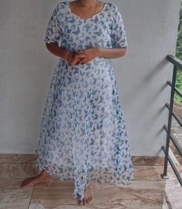 White Organza Frock For Womens