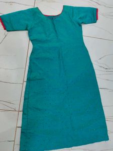 Elegant Teal Kurti with Pink Lace Detailing