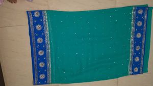 Elegant Teal &amp; Blue Embellished Saree