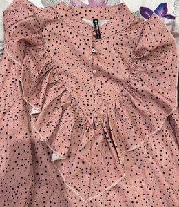 Cute Pink Polka Dot Frill Top