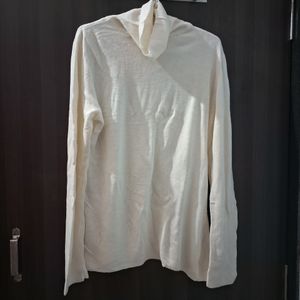 White Full Sleeves  Turtle Neck Tshirt