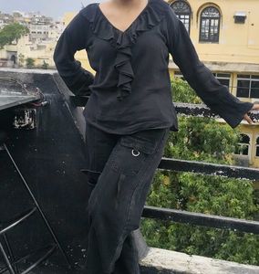 Cute Black Ruffle Top