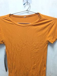 Orange Ribbed Short Sleeve Top