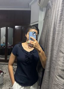 Victorian Navy Blue front Knot tie Top