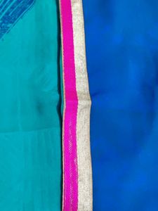 Vibrant green blue gradient saree